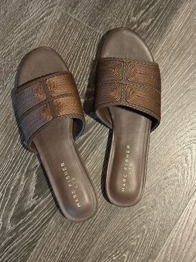 Marc Fisher Brown Woven Slide Mules